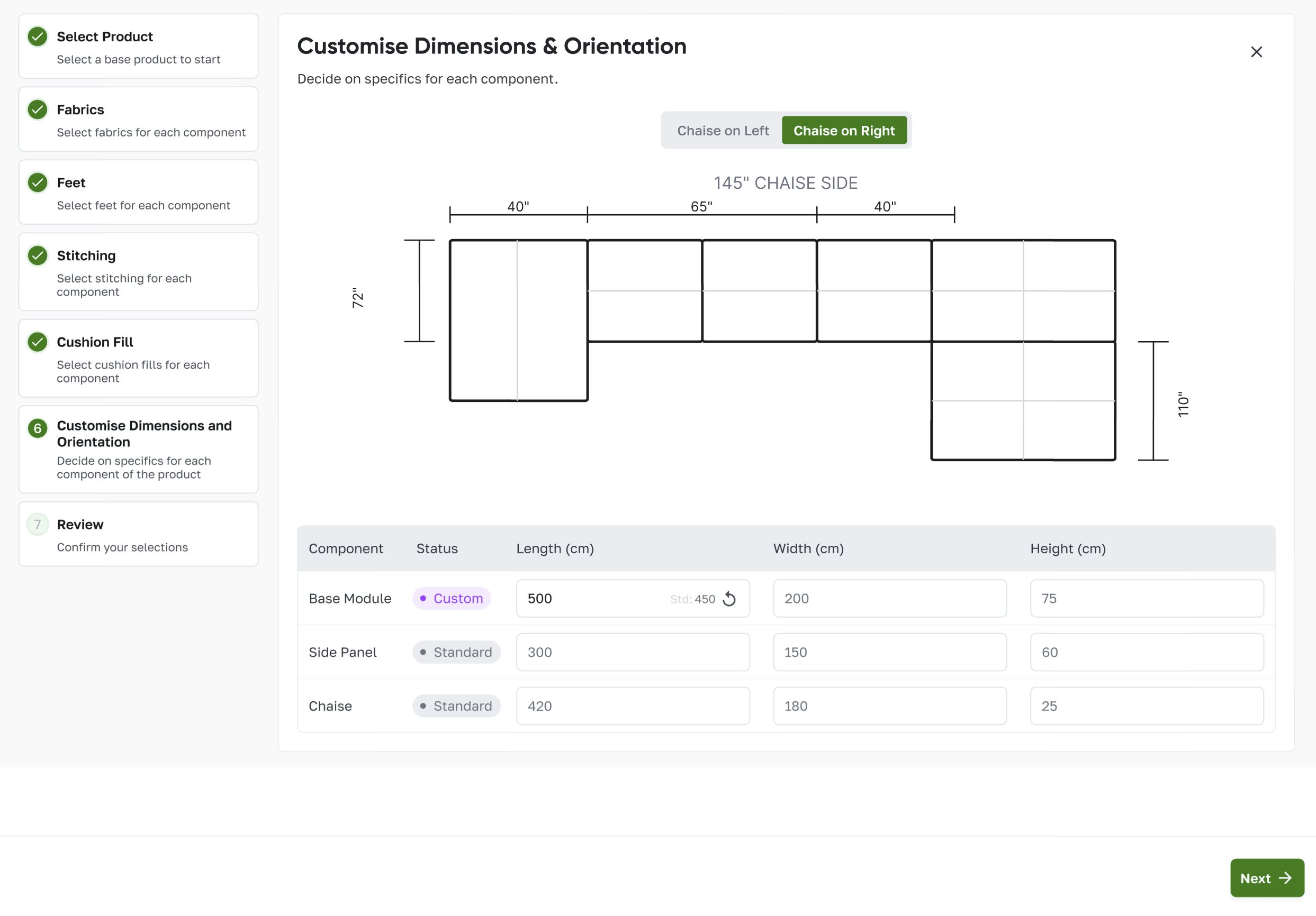 Dimensions and orientation screen